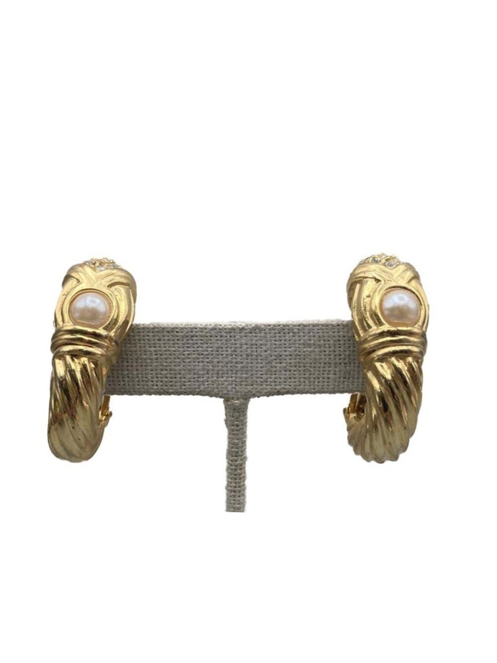 Authentic Paolo Gucci Gold Tone Rhinestone Faux Pearl Clip Earrings